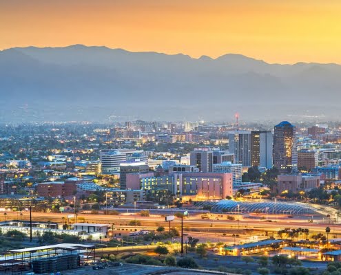 View of downtown Tucson and surrounding mountains.