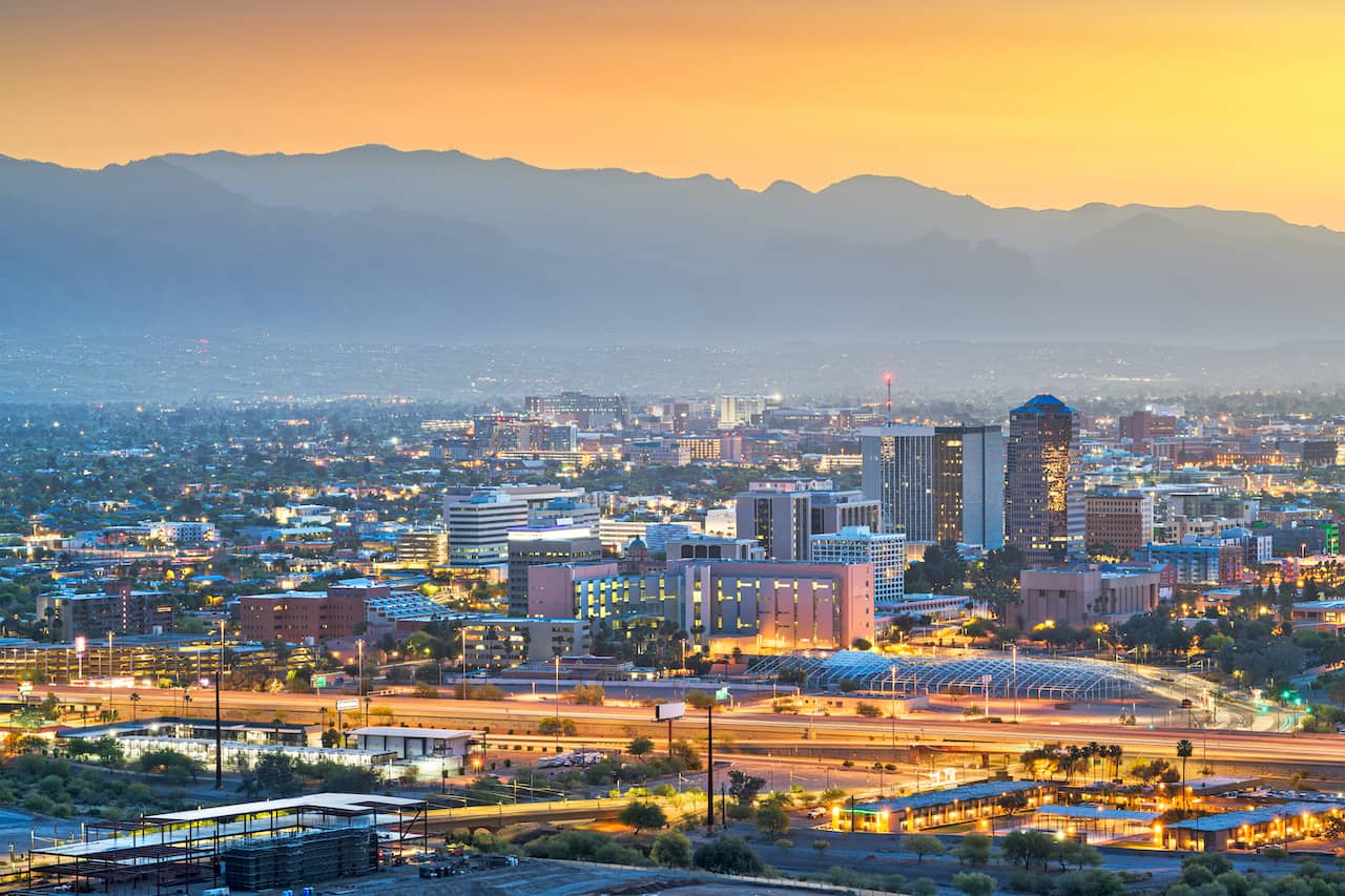 View of downtown Tucson and surrounding mountains.